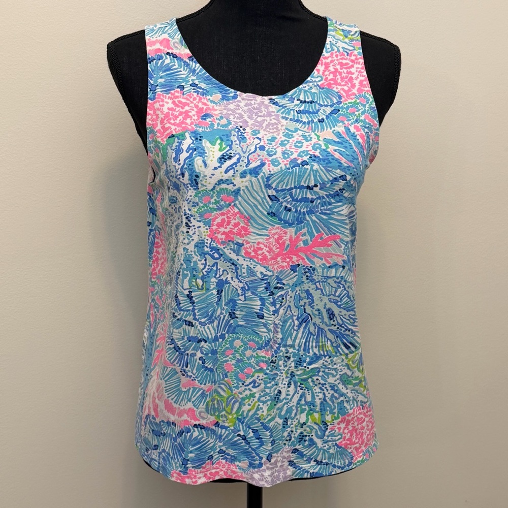 Lilly Pulitzer Women's L Multicolor Tank Top Crisscross Back Beach‎ Ocean Bright